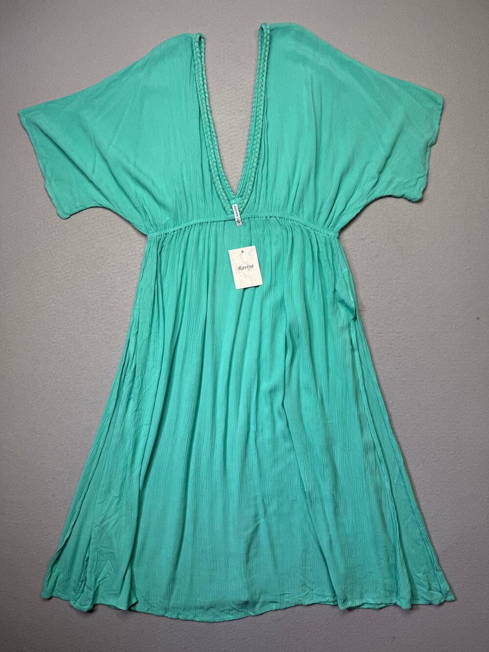 Raviya Women's Braid-Trim V-Neck Swimwear Cover-Up Dress - Aqua Large $48